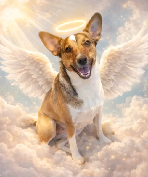 Angel dog Starbuck in heaven tribute – pet memorial image